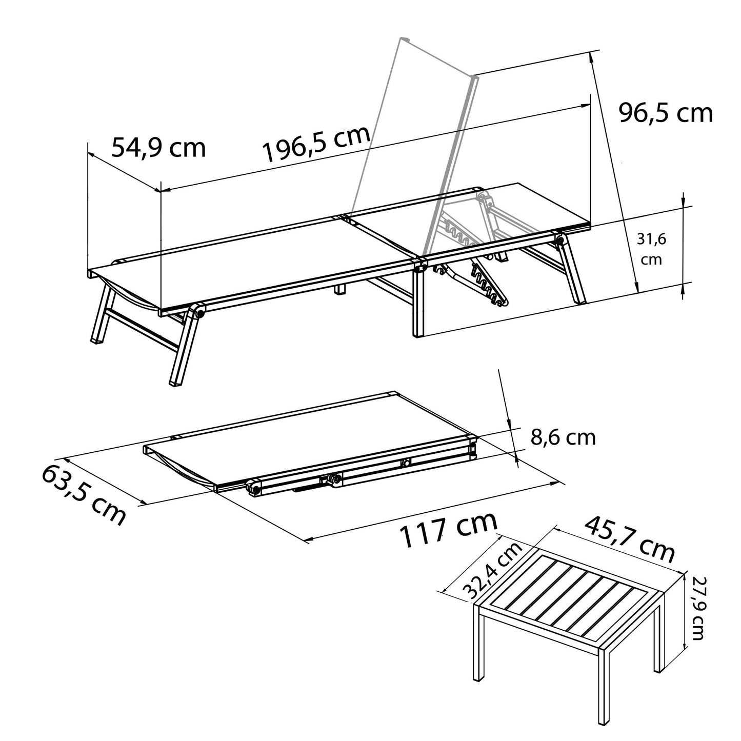 ENSEMBLE BAINS DE SOLEIL DUNA + TABLE BASSE